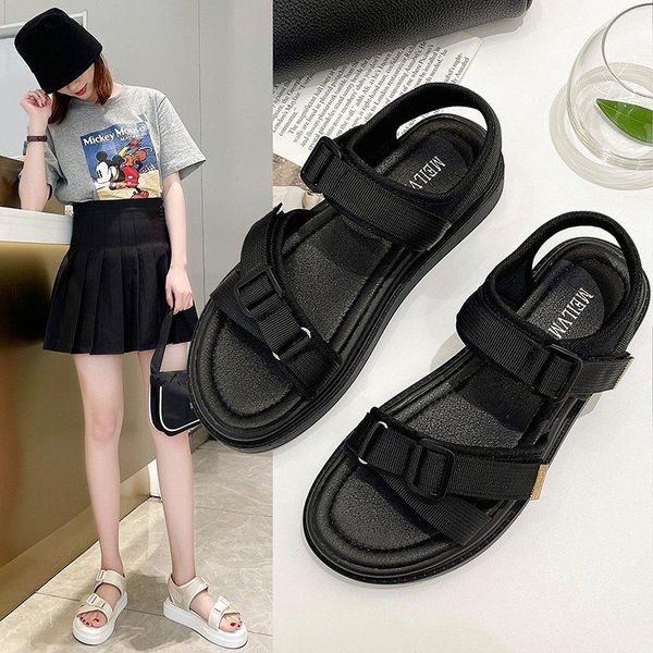 

sandals women summer fashion women's 2021 solid color round head comfortable open toe leisure platform shoes, Black