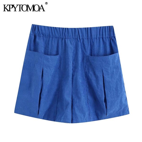 

women chic fashion pockets loose shorts high elastic waist female short pants pantalones cortos 210420, White;black