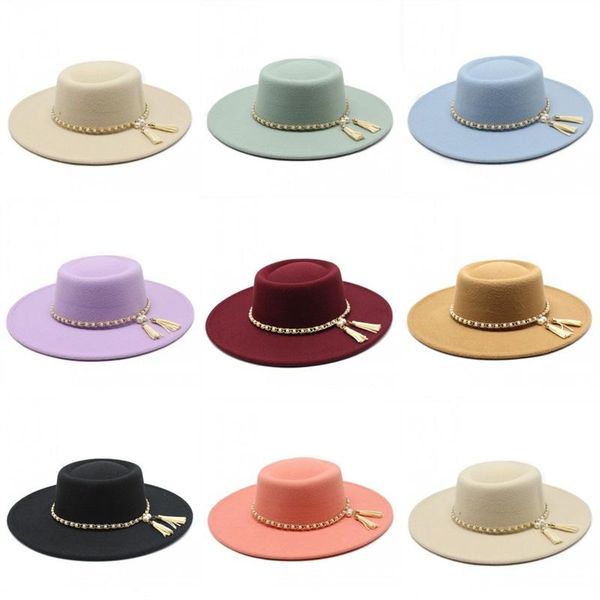 

wide brim hats the flat-wool felt fedora big bowler ladies jazz cap fashion elegant women formal party, Blue;gray