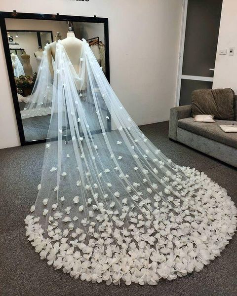 

wraps & jackets ueen g44 3d flowers wedding veil soft tulle cathedral length luxury bridal wings drop with petal, White