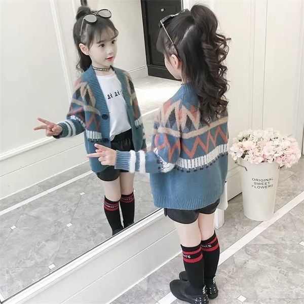 primavera autunno cardigan lavorato a maglia maglione abbigliamento per bambini ragazze adolescenti maglioni abbigliamento per bambini vestiti per bambina inverno 10 12 anno 211104