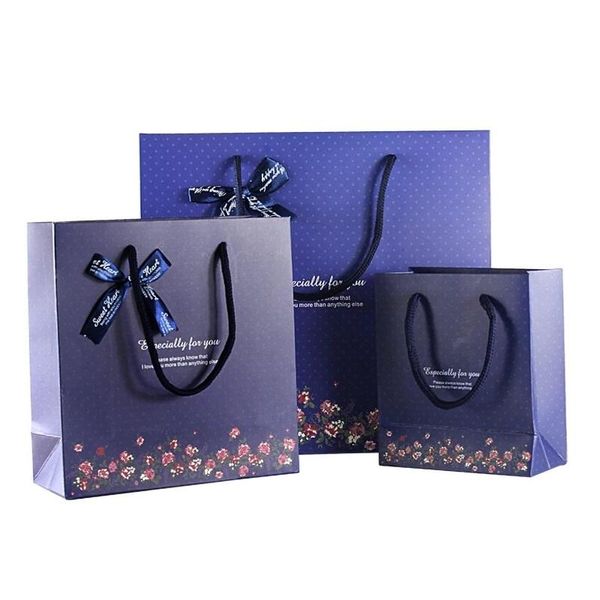 

gift wrap small/large blue bag upscale jewelry perfume birthday gifts packaging for you flower craft paper bags with handle 10pcs
