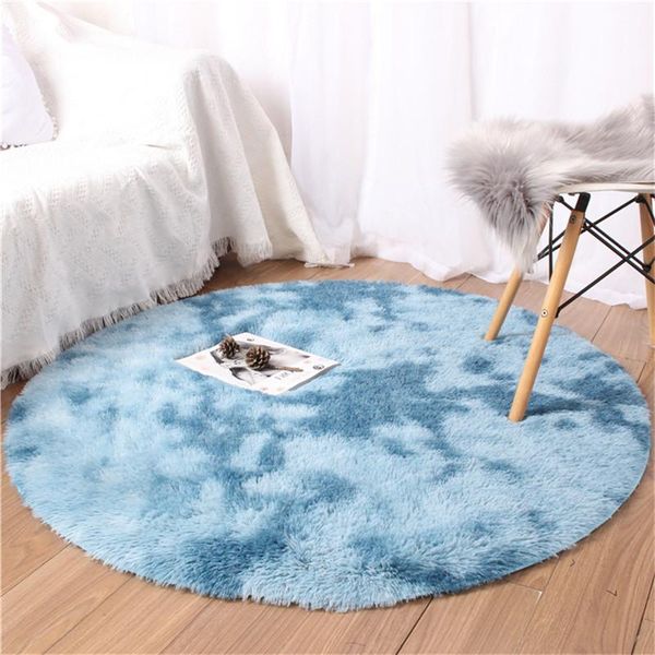 

carpets tie-dyed round carpet plush variegated gradient mat thick sponge baby anti-fall rug soft skin-friendly crawling
