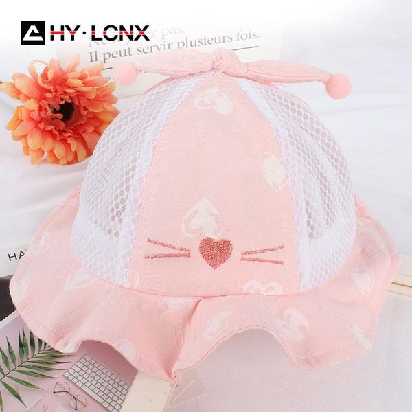 

summer baby fisherman hat boy girl sun child light breathable printing cute cat cotton bucket caps & hats, Yellow