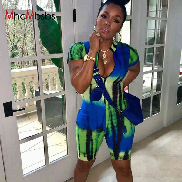 

aesthetic tie dye bodycon short jumpsuit fashion women romper overalls club outfit lounge wear y2k summer clothes 210517, Black;white