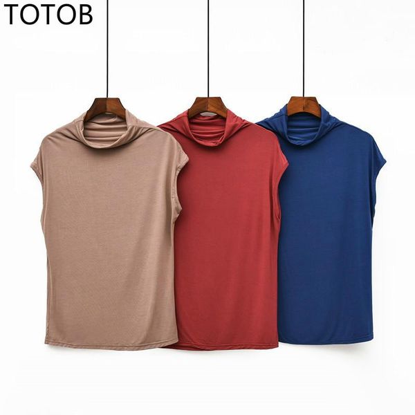 

women's tanks & camis totob turtleneck bottoming shirt 2021 female summer wear large size sleeveless t-shirt vest solid color, White