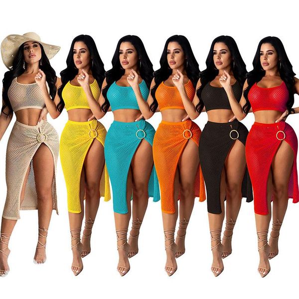 Mulher Mulheres de duas peças vestidos de praia de praia top de neve de rede e terno casual de alta divisão Holiday s-xxl feminino de roupas de banho feminina