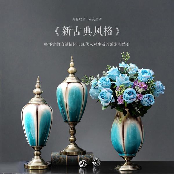 

european home furnishing jewelry ornaments ceramic vase flower arrangement suits modern living room decoration crafts vases