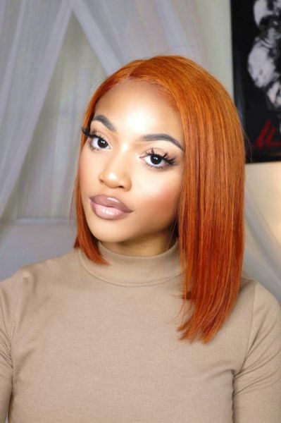 

lace wigs colored ginger short bob hd transparent 613 front wig for black women orange blonde human hair 180%, Black;brown