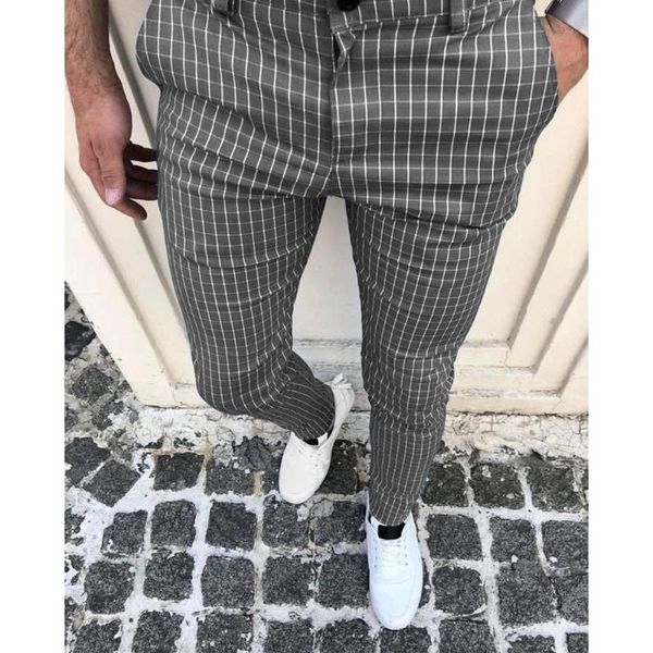 

men's pants dress plaid business casual slim straight y2k fashion male pocket formal pencil trousers pantalon 2021, Black