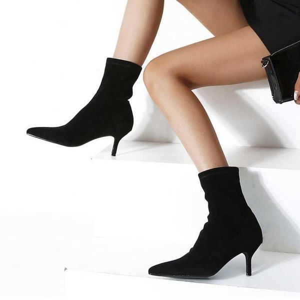 

sandals autumn boots mid heel women suede shoes for ladies high, Black