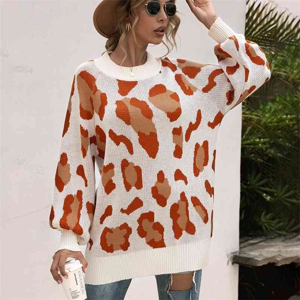 Inverno Outono Pullovers Mulheres Cool Leopard Imprimir Hoodie com mangas tricotadas Sweater Mulheres Impressão 210508