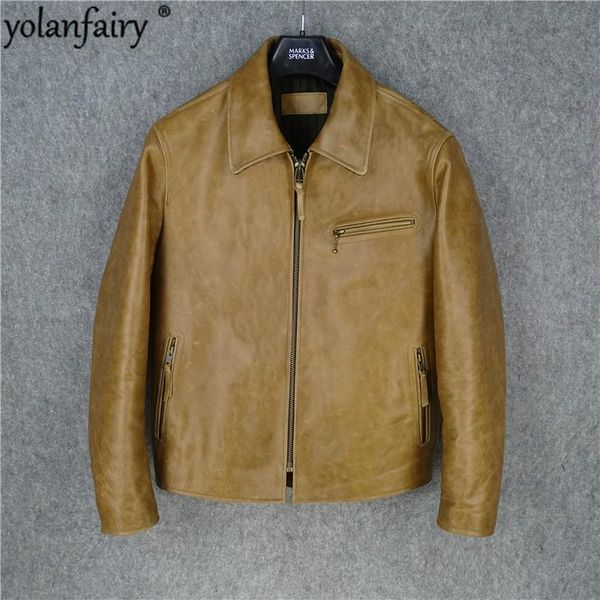 

men's leather & faux spring autumn real jacket men vintage cow coat brown casual chaqueta cuero hombre pph344, Black