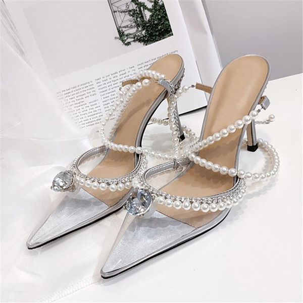 

fashion pvc women sandals pointed toe high heels pearl wedding dress shoes woman gladiator sandal pumps stiletto, Black