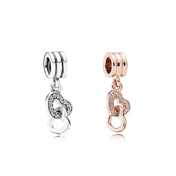 

fits pandora bracelets 20pcs silver heart linked to heart crystal dangle charm bead heart fit pandora charms bracelet beads for 925 sterling, Black