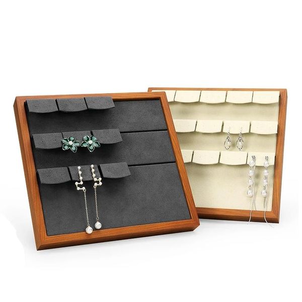 

jewelry pouches, bags earring display stand tray ear stud holder rack storage case solid wood shelf, Pink;blue