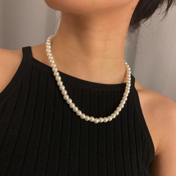 

chains 1pc ins simple imitation pearl necklace for women bohemia handmade beaded summer beach jewelry accessories gifts, Silver