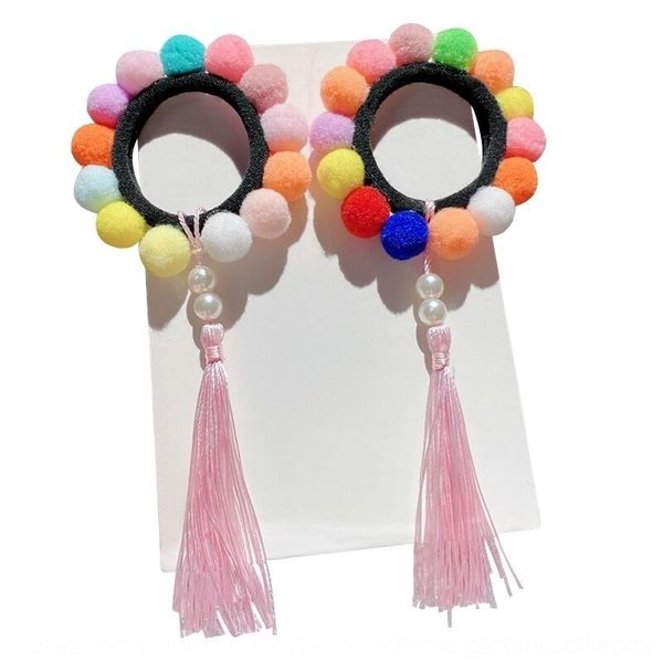 

5pf children's ball ornament colorful tassel hair circle hair accessories girl baby princess cute rubber leather band headdress rubber, Slivery;white