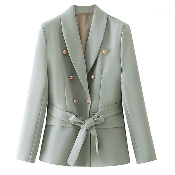 

women's suits & blazers zhenbaili office lady green casual blazer autumn spring long sleeve metal double breasted slim women suit jacke, White;black