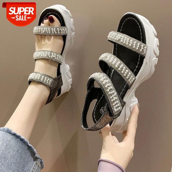 

pearl white sandals platform women's 2021 summer fashion women chunky beach sandal denim comfortable sandalias mujer #7h6v, Black