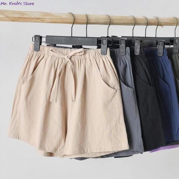 

summer flax cotton and womens shorts linen trousers high waist ladys loose comfortable breeches girls casual garments, White;black