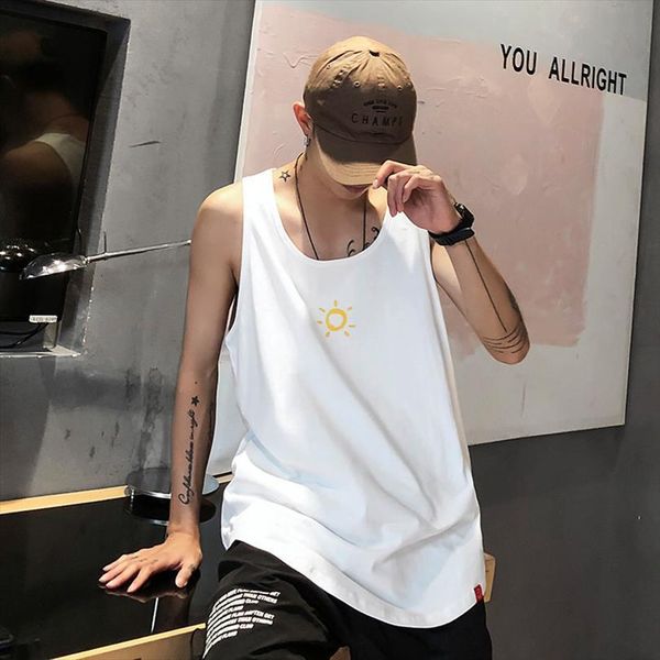 

mens underwear tank men bodybuilding singlet sleeveless sun printed vest, White;black