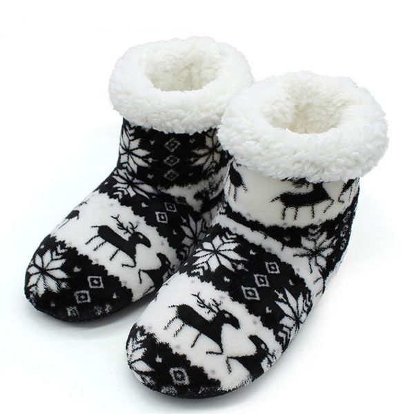 

winter fur slippers women warm house plush flip flops christmas cotton home shoes indoor floor, Black