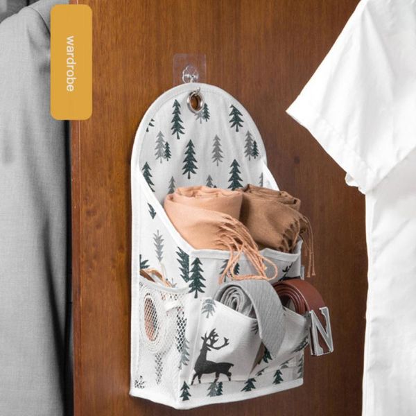 

storage bags punch-wall mounted wardrobe hanging bag closet organizer cotton and linen large-capacity door back with hook