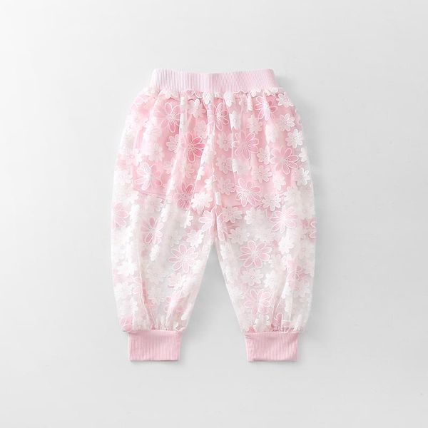 

trousers 1-6 years girls' pants summer thin section transparent flower children's wear baby casual, Blue