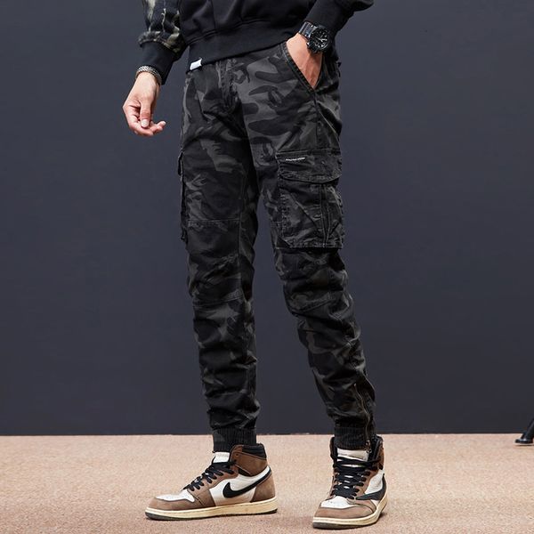 

jeans newly designer fashion men jeans loose fit big pocket casual cargo pants hombre military camouflage overalls hip hop joggers, Blue