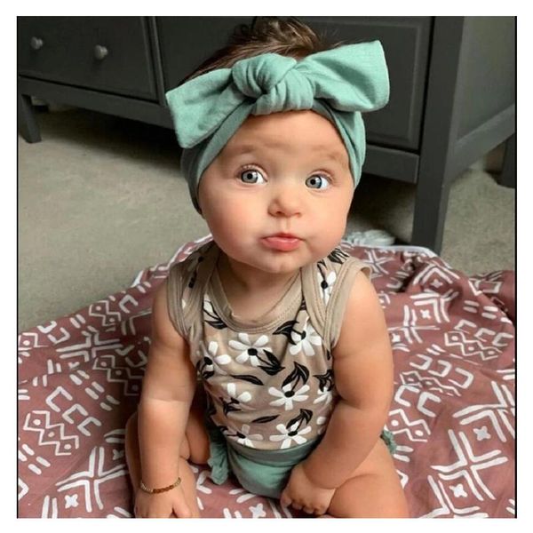 

born baby girls fashion 3-piece outfit set sleeveless print romper+shorts+headband clothing sets, White