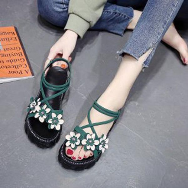 

sandals 2021 women's korean style thick soles versatile flat non-slip roman, Black