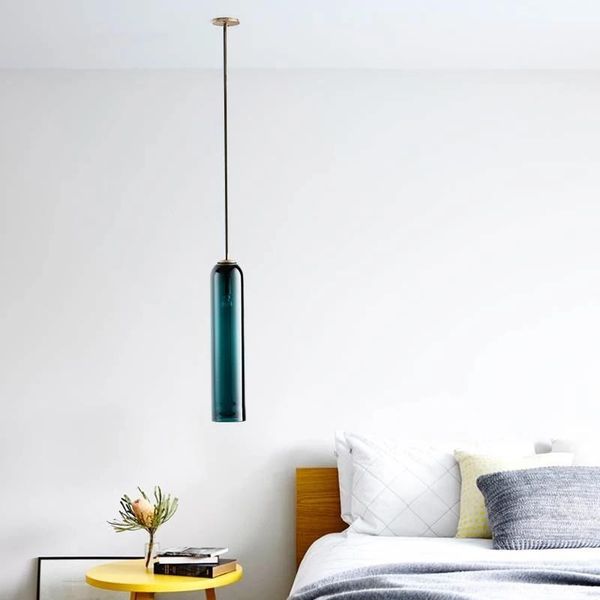 

modern blue glass lampshade pendant lights suspension hanging lighting fixtures e27 led interior wall light for bedroom bedside lamps