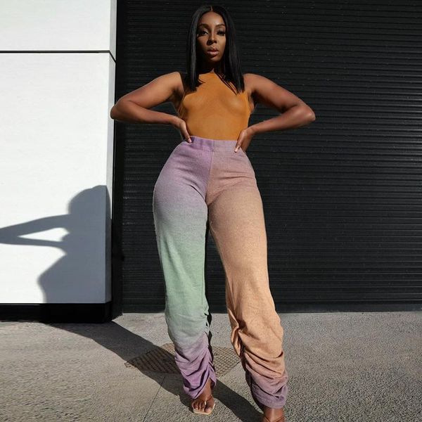 

women's pants & capris streetwear fashion women autumn casual trousers adults loose ruched high waisted tie-dye (multicolor), Black;white