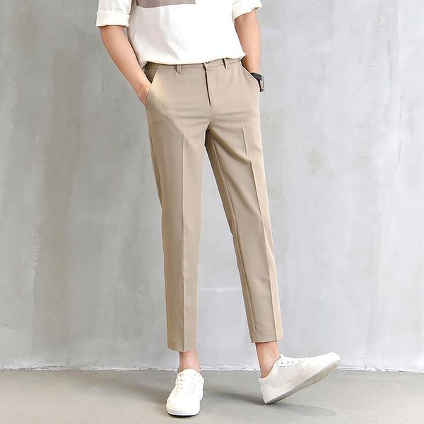 

men's suits & blazers suit pants fashion slim-fit straight trousers business casual ninth with pockets pure black khaki grey, White;black