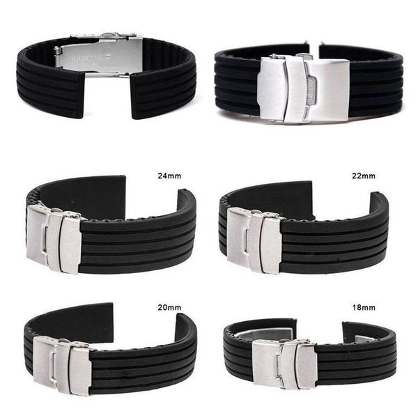 

watch bands 18-24mm waterproof silicone rubber chic wrist strap band deployment buckle 85lb, Black;brown