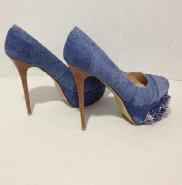 

shoe fashions denim crystal blue beautified high-heeled spring plus toe pointed woman bombs wearing thin heels shoes, Black