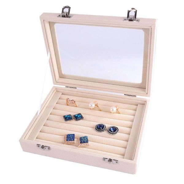 

jewelry pouches, bags velvet glass ring earring display organizer box tray holder storage case, Pink;blue