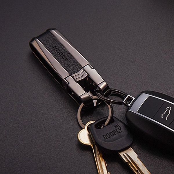 

keychains high-grade men waist hanging key chain leather belt keychain metal double keyring auto pendant car holder accessories, Silver