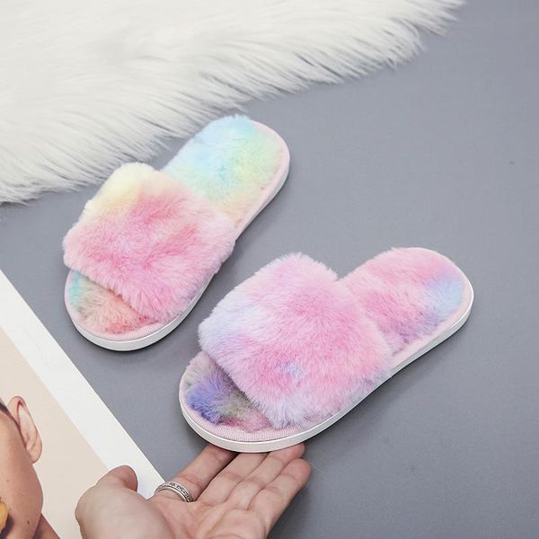 

one-word children' plush slippers female flat-bottomed home floor mopping anti-shoes, Black;grey
