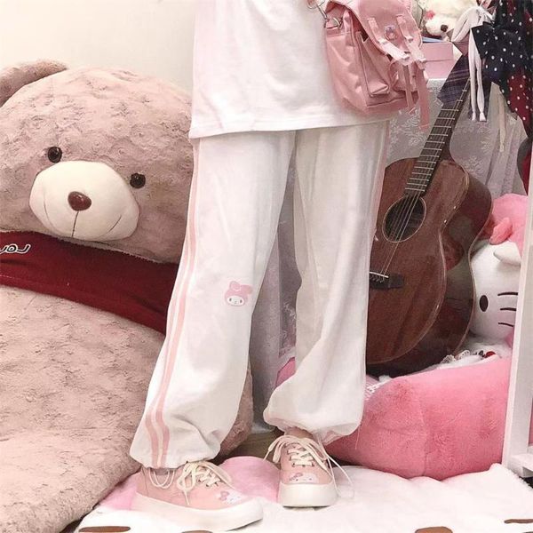 

women's pants & capris kawaii elastic waist dance autumn white cargo trousers hip hop loose streetwear workout harajuku loog sport, Black;white