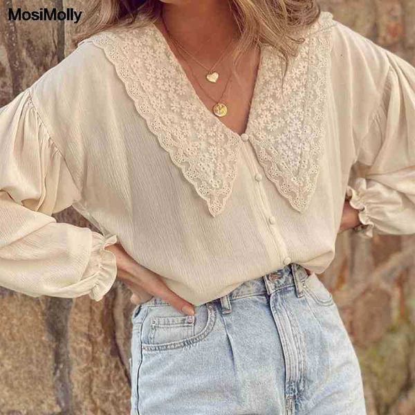 

women's blouses & shirts chic lace flower patchwork shirt women cotton ol style female blusas spring summer lo58, White