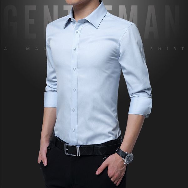 

men's plush solid color long sleeve shirt, slim fit and no iron business dress, leisure professional dress, White;black