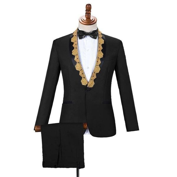 

men's suits & blazers 2-piece suit wedding groom tuxedos party prom jacket pants host singer drummer chorus musician male stage costume, White;black