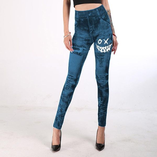 

women's leggings brand 2021 classic purim print women workout pants skull autumn slim woman trouser mid waist, Black