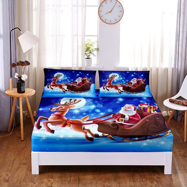 

sheets & sets christmas sleigh digital printed 3pc polyester fitted sheet mattress cover four corners with elastic band bed case