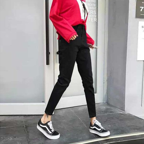 

women's jeans plus size stretch women high waist ankle length harem pants femme autumn black casual denim ladies elastic pantalon mujer, Blue