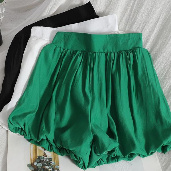 

women's shorts green thin fluffy bud womens summer clothes solid color wild wide-leg casual high-waist straight-leg, White;black