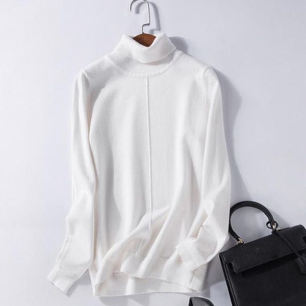 

women's sweaters long sleeve autumn winter sweater women solid color knitted pullover jumper fashion 2021 turtleneck female, White;black