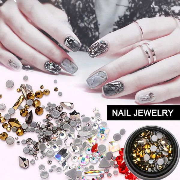 

nail art decorations colorful mixed flat back tip rhinestone for diy decoration, Silver;gold